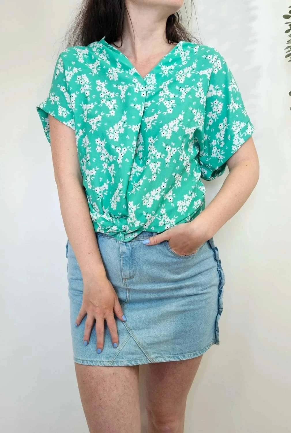 Blouse manches courtes verte fleurie Blancheporte légère taille 46