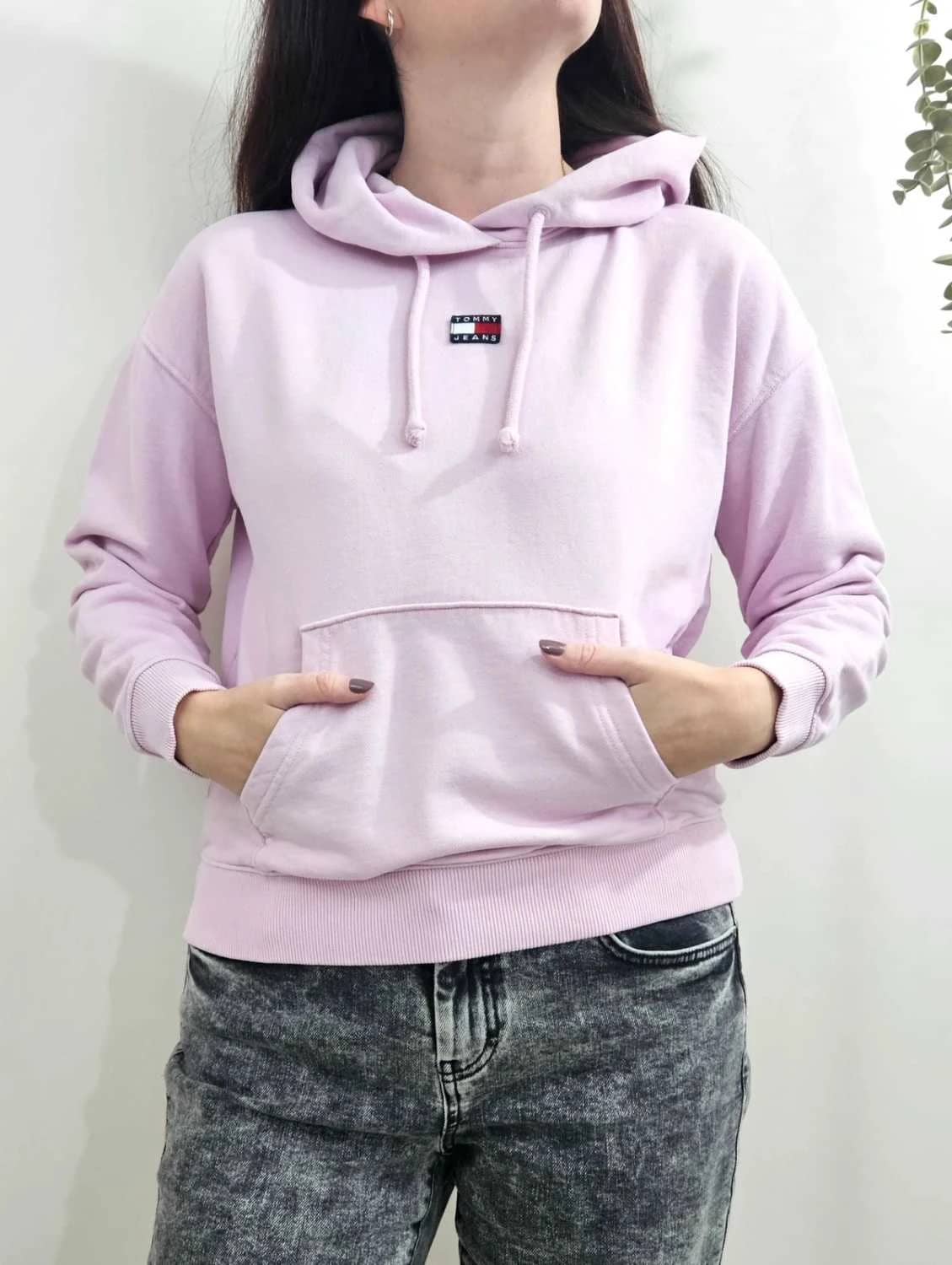 Sweat à capuche Tommy Jeans rose pastel coton coupe droite taille S - FP251288