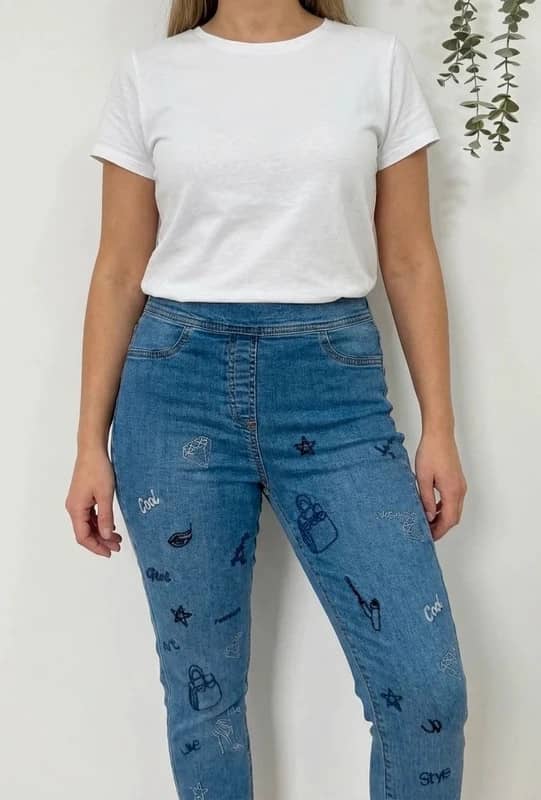 Jegging skinny Calzedonia brodé bleu taille M/36-38