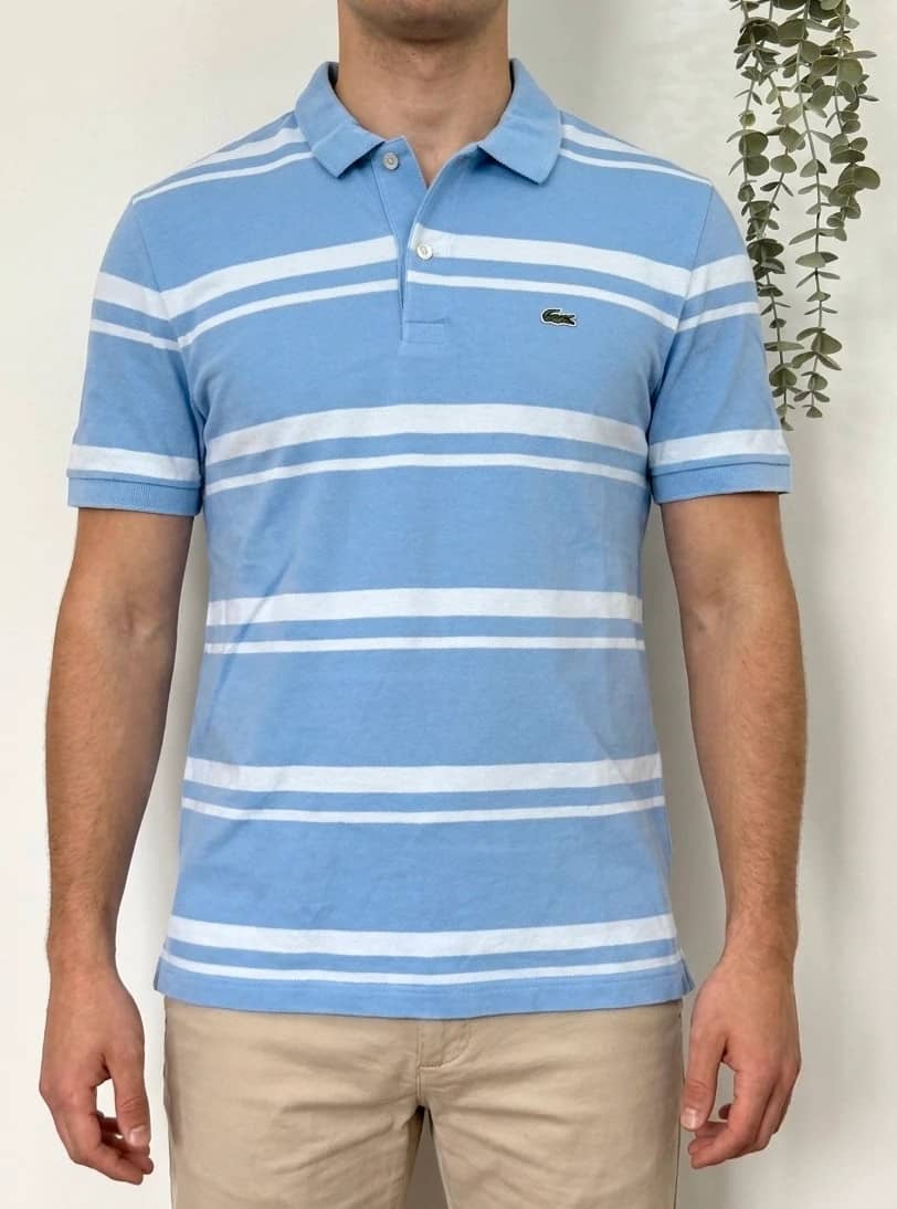 Polo piqué Lacoste rayé bleu ciel blanc taille 4/M - PP2603292