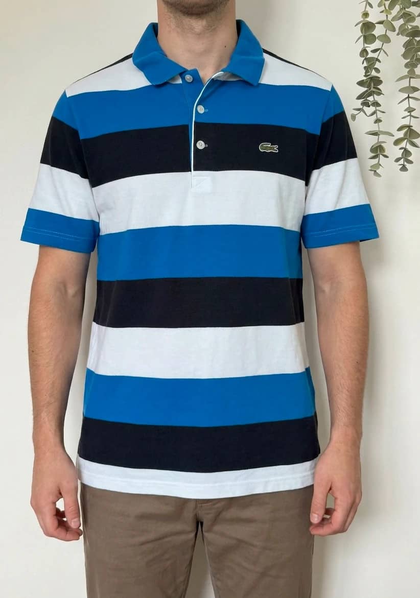 Polo piqué Lacoste Sport rayé bleu blanc noir taille 5/L - PP2603289
