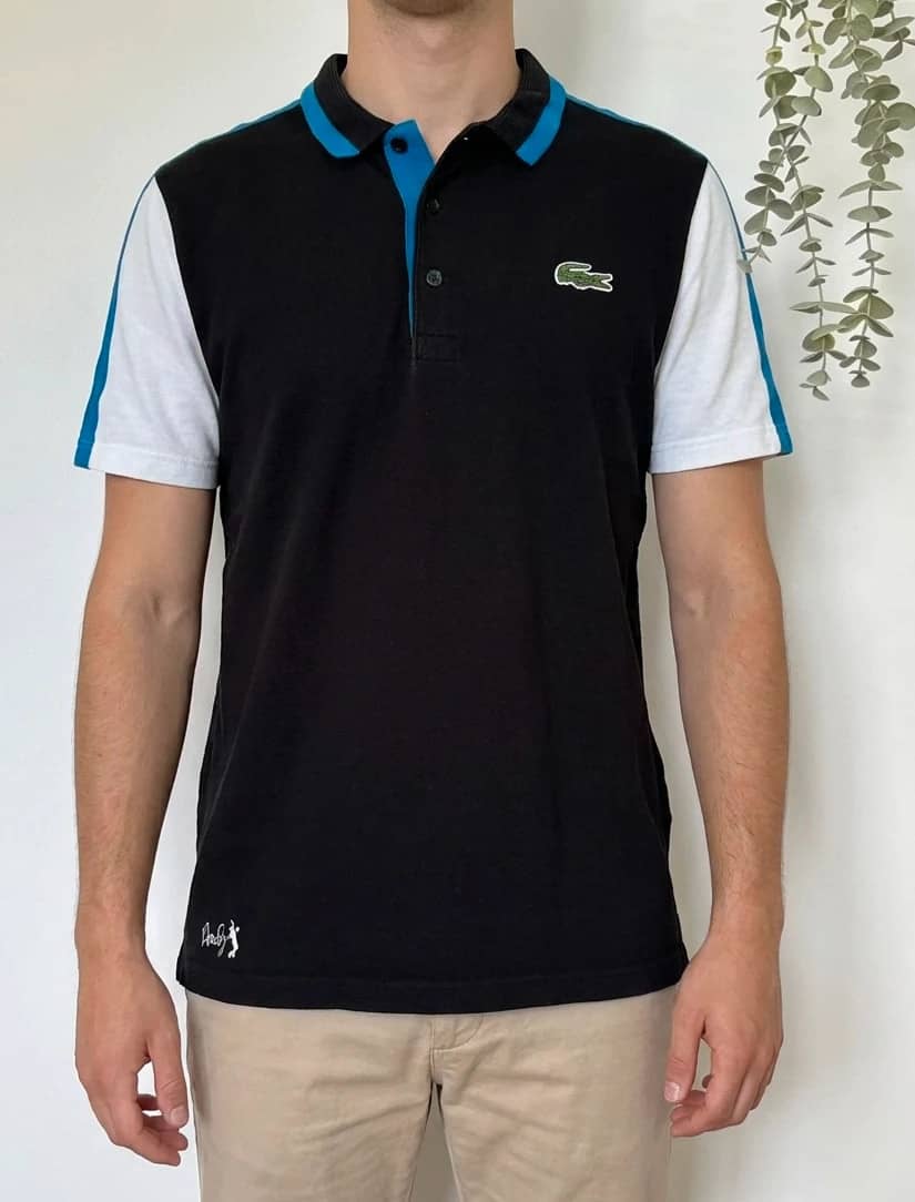 Polo piqué souple Lacoste Andy Roddick noir bleu blanc taille 6/L - PP2603416