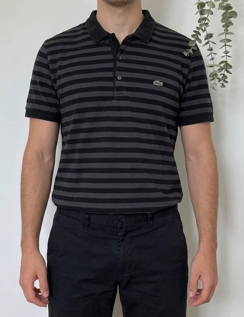 Polo piqué Lacoste rayé noir gris taille 7/XL - PP2603281