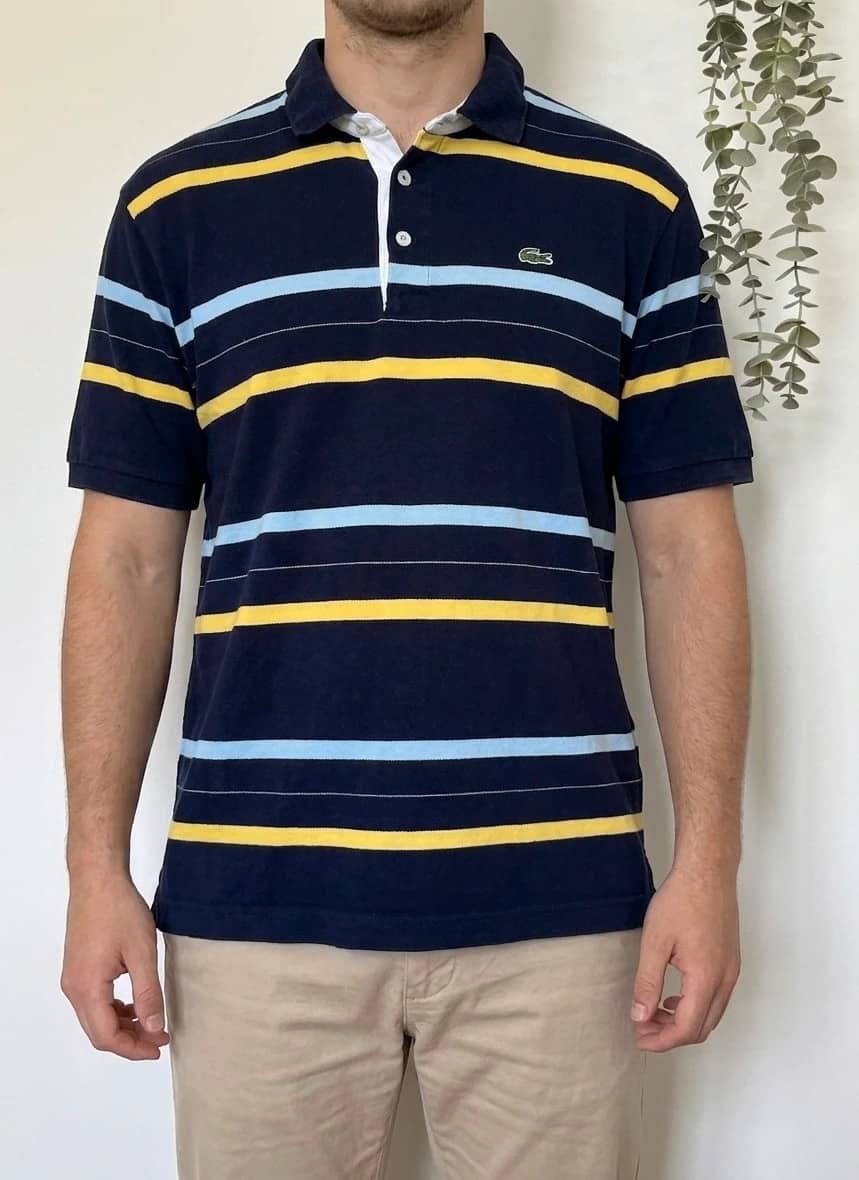 Polo piqué Lacoste rayé bleu marine jaune taille 6/L - PP2603279