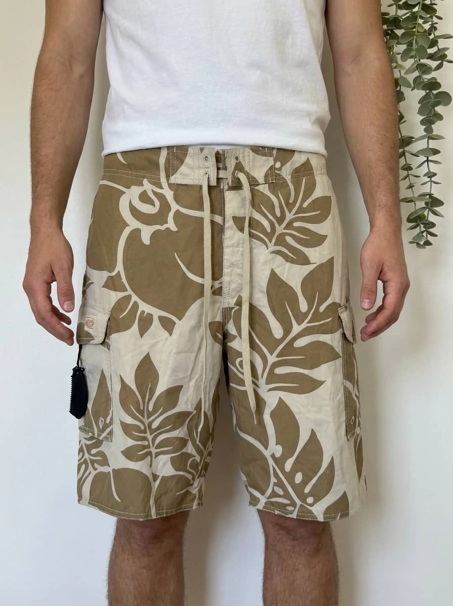Short de bain Hawaiian beige kaki motif floral taille 30/S - PP2603225