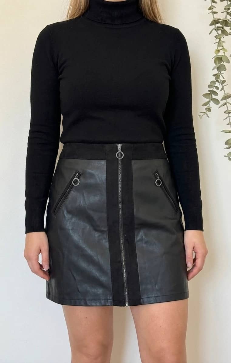 Jupe courte Salsa simili cuir noire intérieur polaire taille M