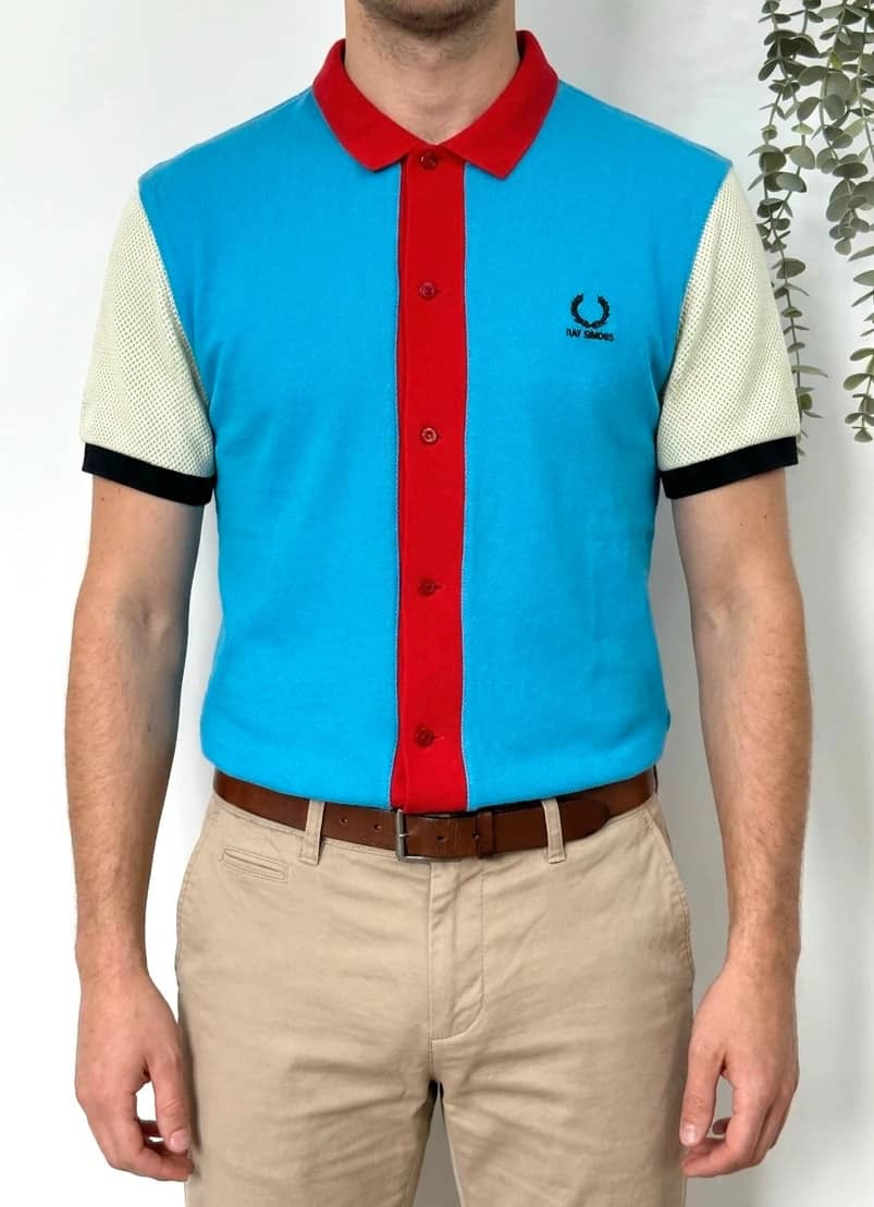Polo piqué Raf Simons x Fred Perry bleu rouge taille 38/S