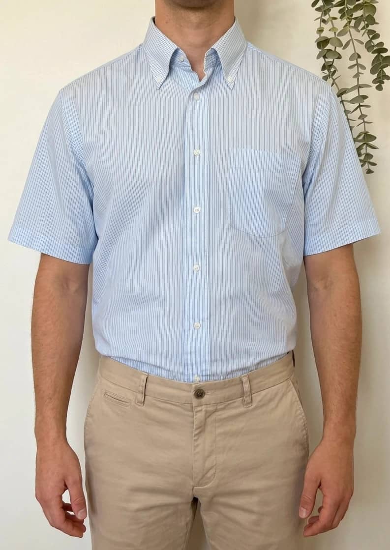 Chemise manches courtes Hugo Boss rayures bleu ciel taille 41/L - SK260633
