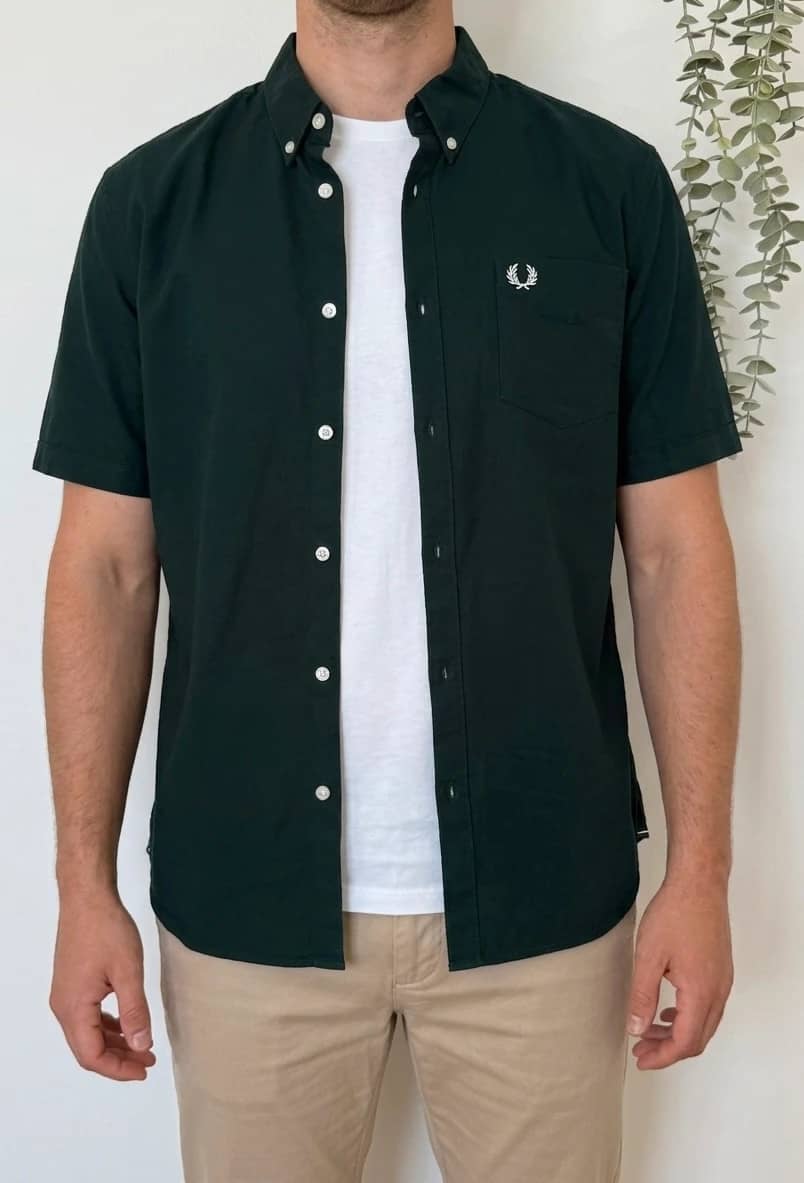 Chemise Oxford Fred Perry vert sapin manches courtes taille XL - SK260617