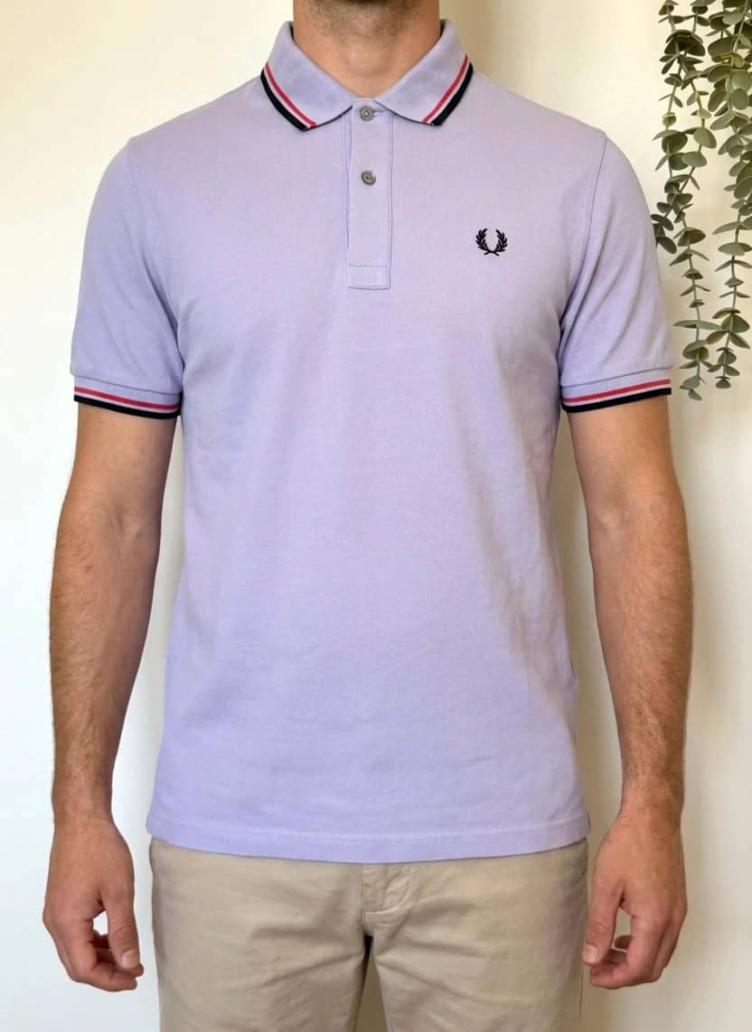 Polo piqué Fred Perry lilas liseré tricolore taille 40/M - SK260650