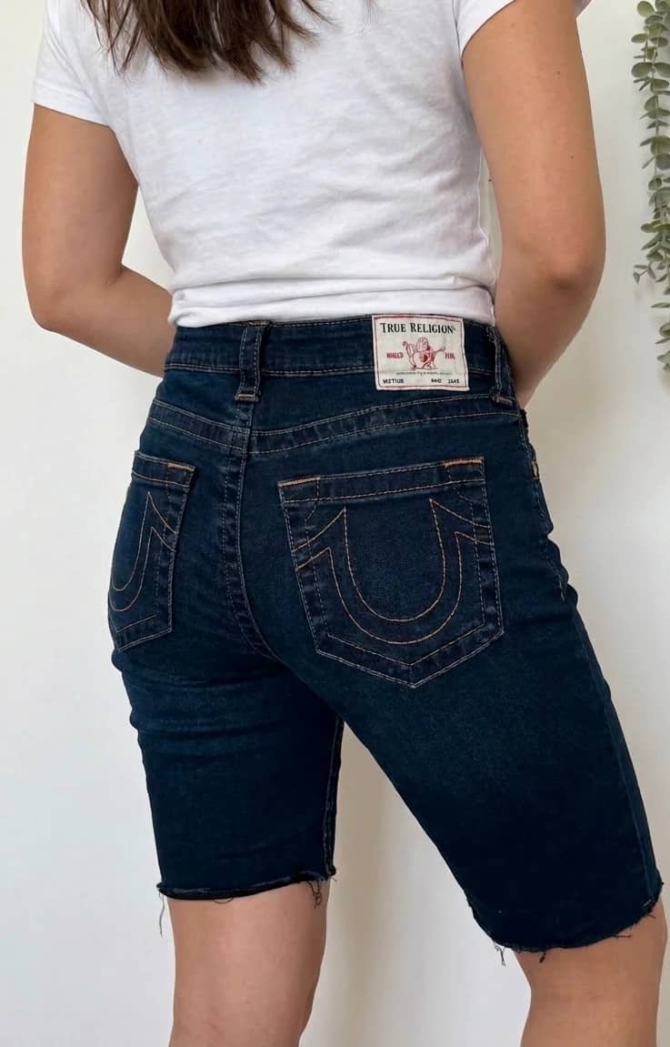 Short jean True Religion Jennie Curvy Skinny bleu foncé taille W30 - SK260693