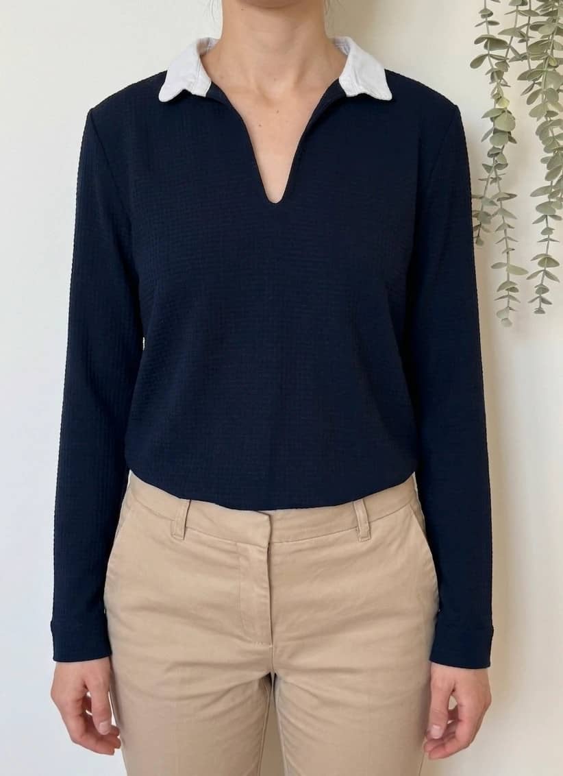 Blouse texturée Karl Marc John bleu marine col blanc taille M - SC2606144