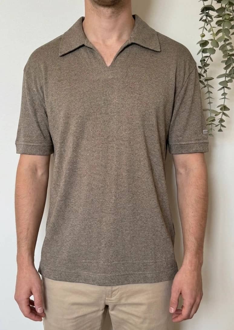 Polo maille Calvin Klein Jeans taupe chiné col ouvert taille L - SK2606122