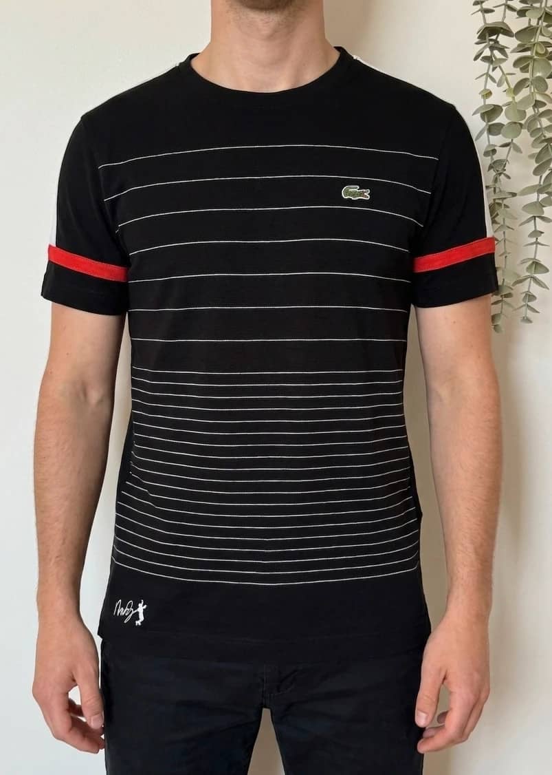 T-shirt Lacoste Andy Roddick rayé noir blanc rouge taille 3/S - SK2606121