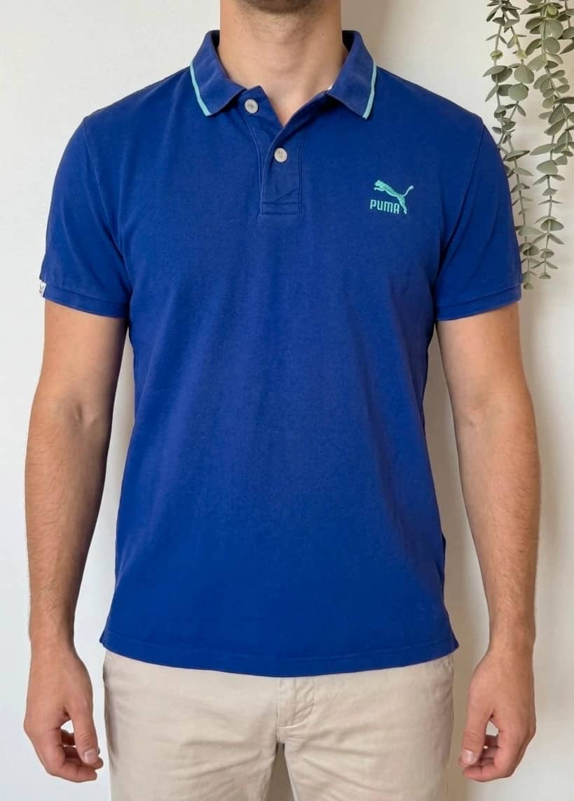 Polo piqué vintage Y2K Puma bleu violet logo brodé menthe taille L - SK2606126