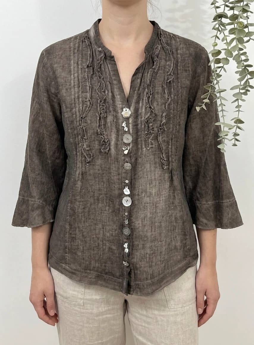 Blouse Elisa Cavaletti vintage marron délavé volants boutons bijoux taille S/M - DN26088
