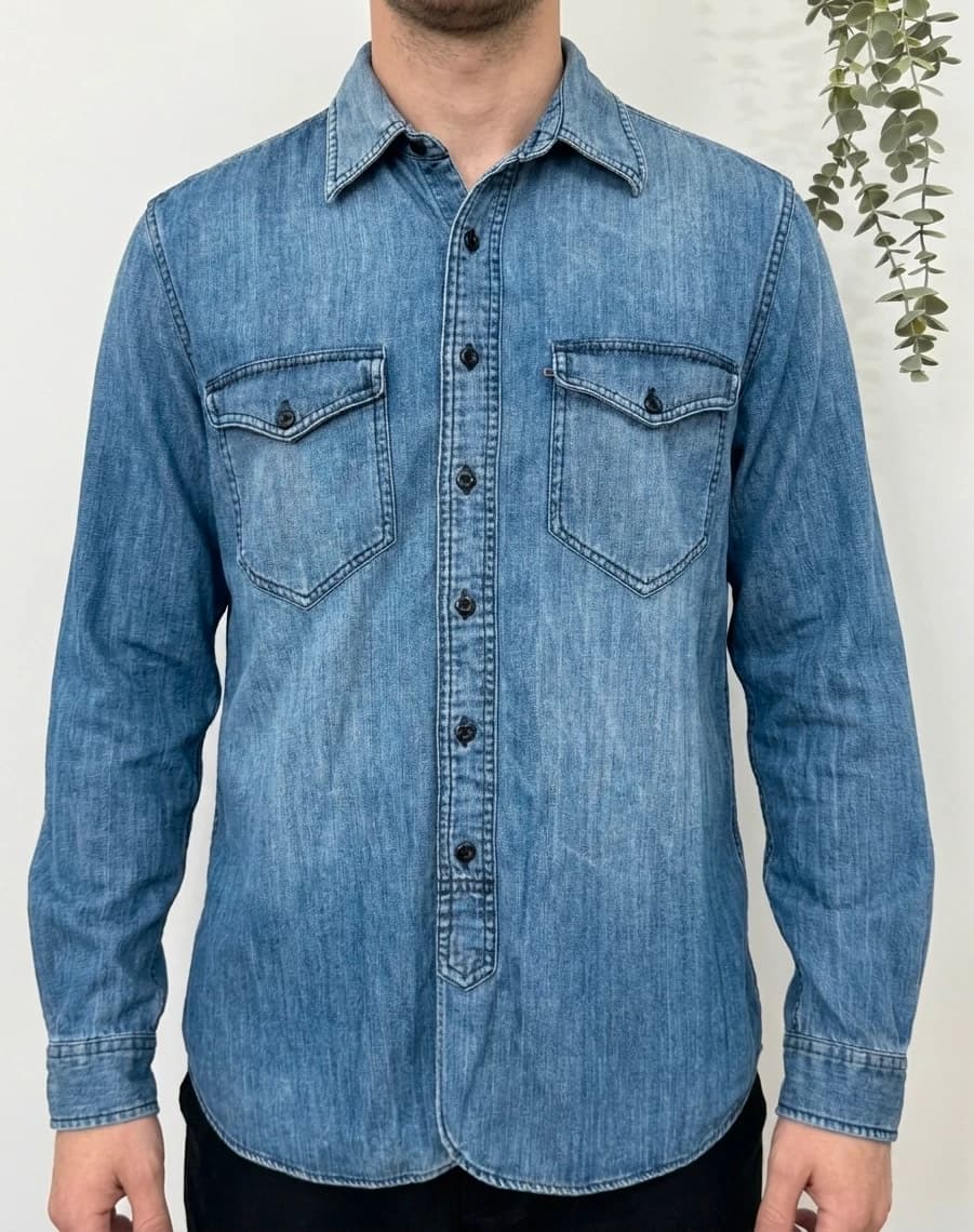 Mėlyni Ralph Lauren Polo Jeans Company vakarietiško stiliaus džinsiniai marškiniai, Slim Fit, dydis L - FP260166 – nuotrauka 1/9