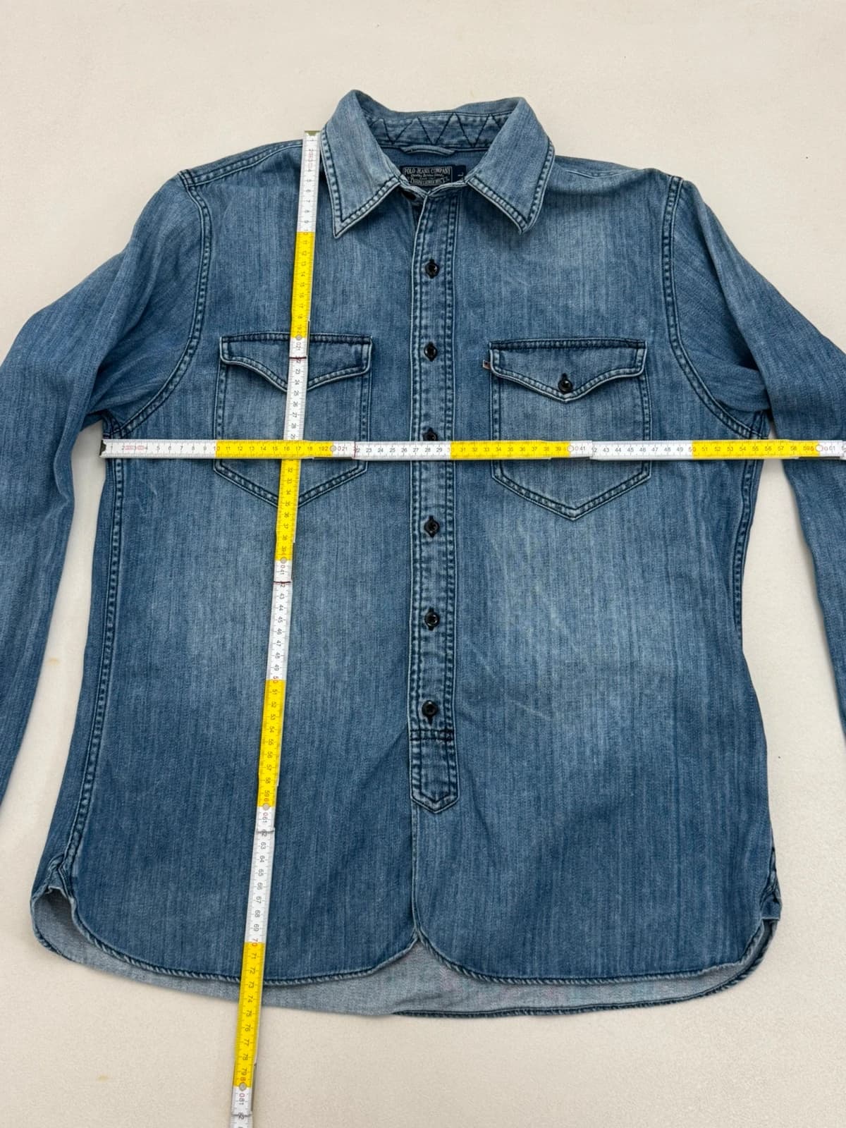 Mėlyni Ralph Lauren Polo Jeans Company vakarietiško stiliaus džinsiniai marškiniai, Slim Fit, dydis L - FP260166 – nuotrauka 9/9