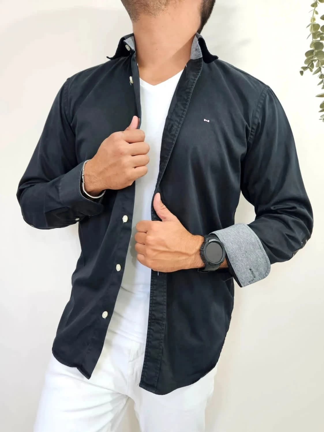 Chemise Eden Park French Flair noire patchs coudes noeuds et logo brodé taille XL - Photo 1/11