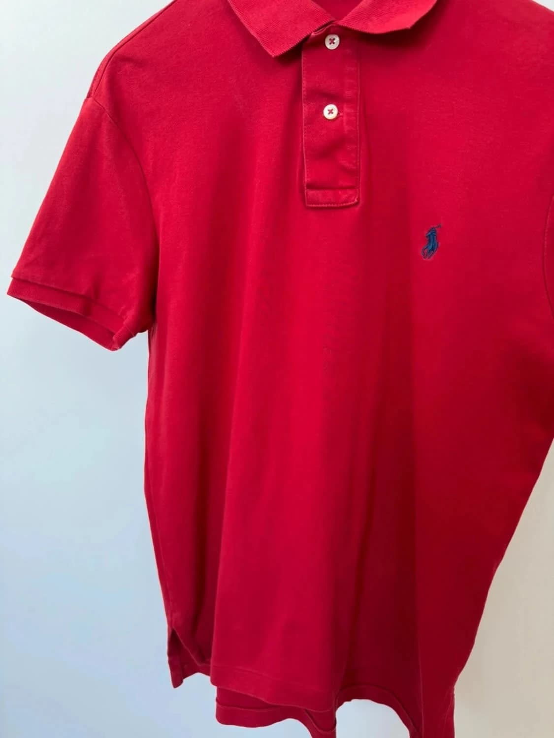 Ralph Lauren 레드 티셔츠/폴로, 블루 로고 자수, 면 100%, 사이즈 S - 사진 7/7