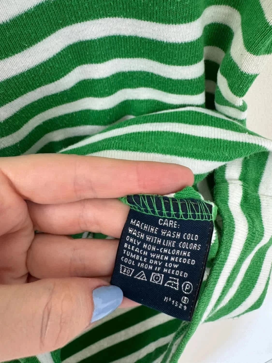 Ralph Lauren हरी और सफेद धारीदार टी-शर्ट, स्ट्रेची, बैंगनी कढ़ाई वाला लोगो, साइज़ M - फ़ोटो 6/7