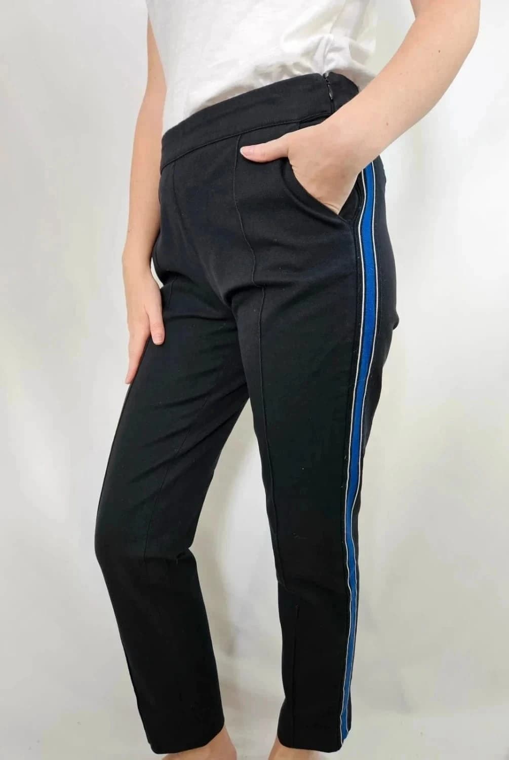 Pantalon droit noir Zapa bandes bleues taille 38 - Photo 1/6