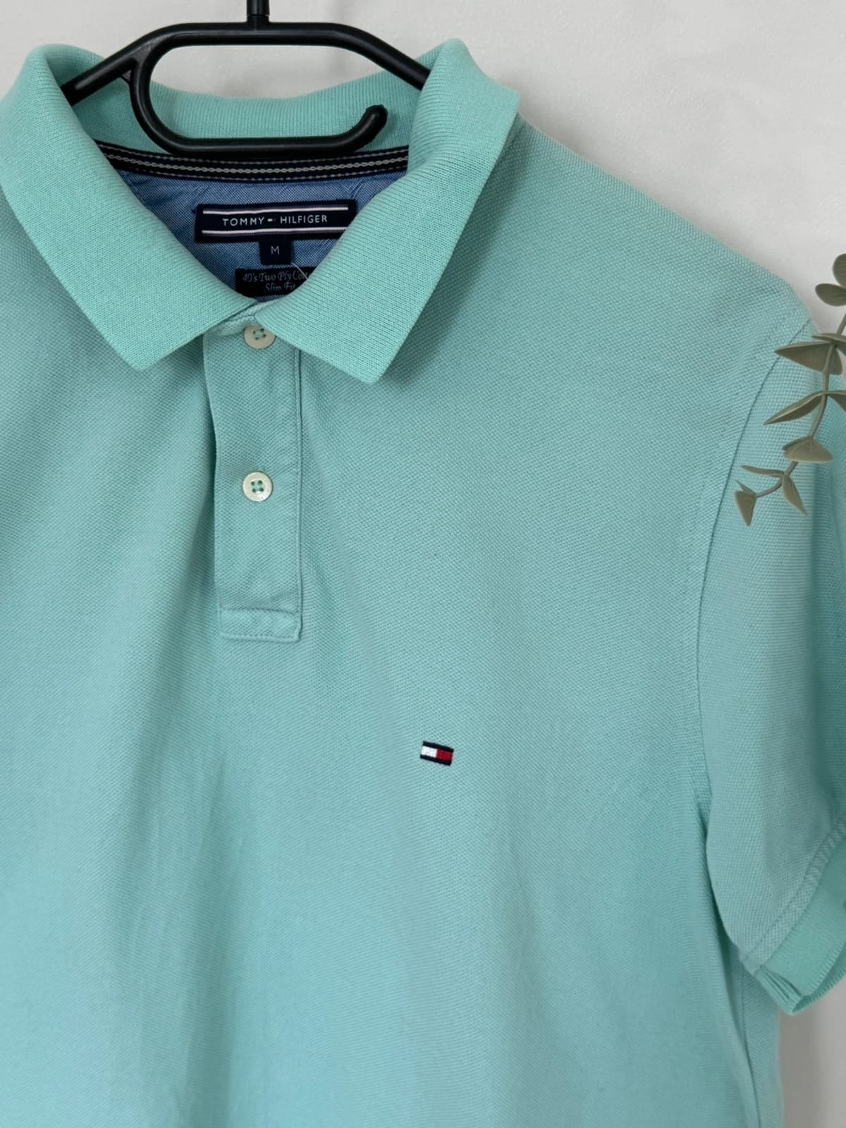 Πόλο Tommy Hilfiger 40s two ply cotton χρώμα aqua μέγεθος M - FP260240 - Φωτογραφία 3/8