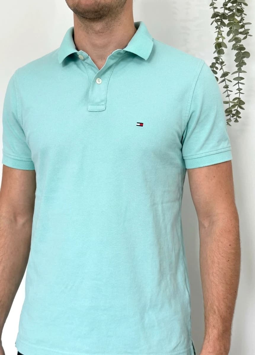 Πόλο Tommy Hilfiger 40s two ply cotton χρώμα aqua μέγεθος M - FP260240 - Φωτογραφία 1/8
