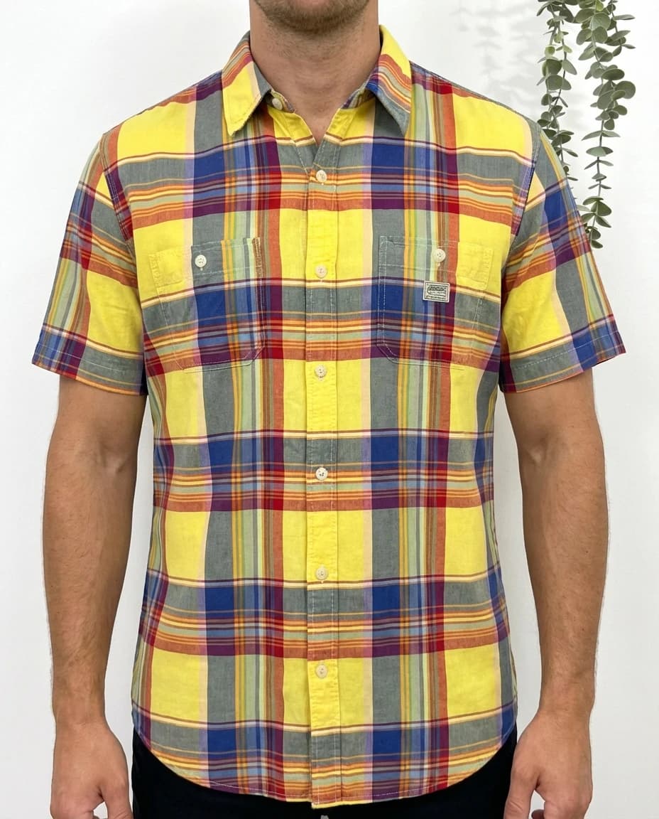 Kemeja lengan pendek Ralph Lauren Denim & Supply kotak-kotak berbilang warna kuning saiz XL - FP260176 - Foto 1/6
