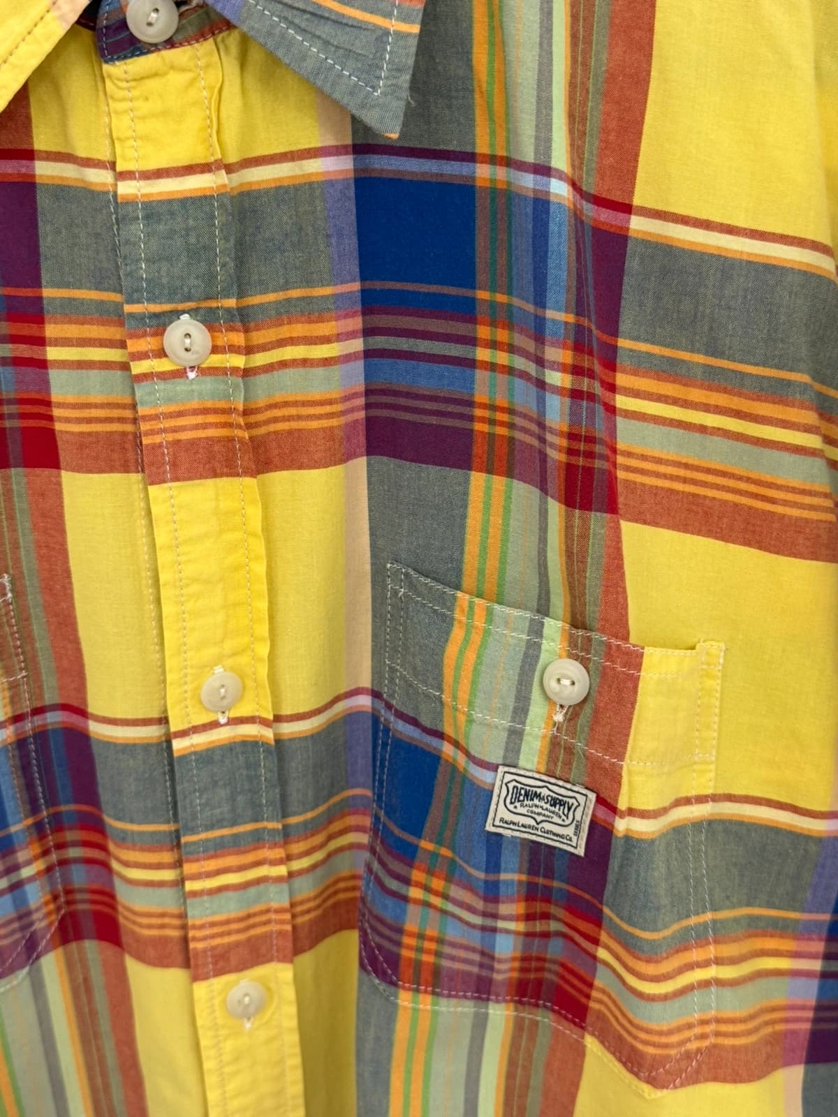 Kemeja lengan pendek Ralph Lauren Denim & Supply kotak-kotak berbilang warna kuning saiz XL - FP260176 - Foto 3/6