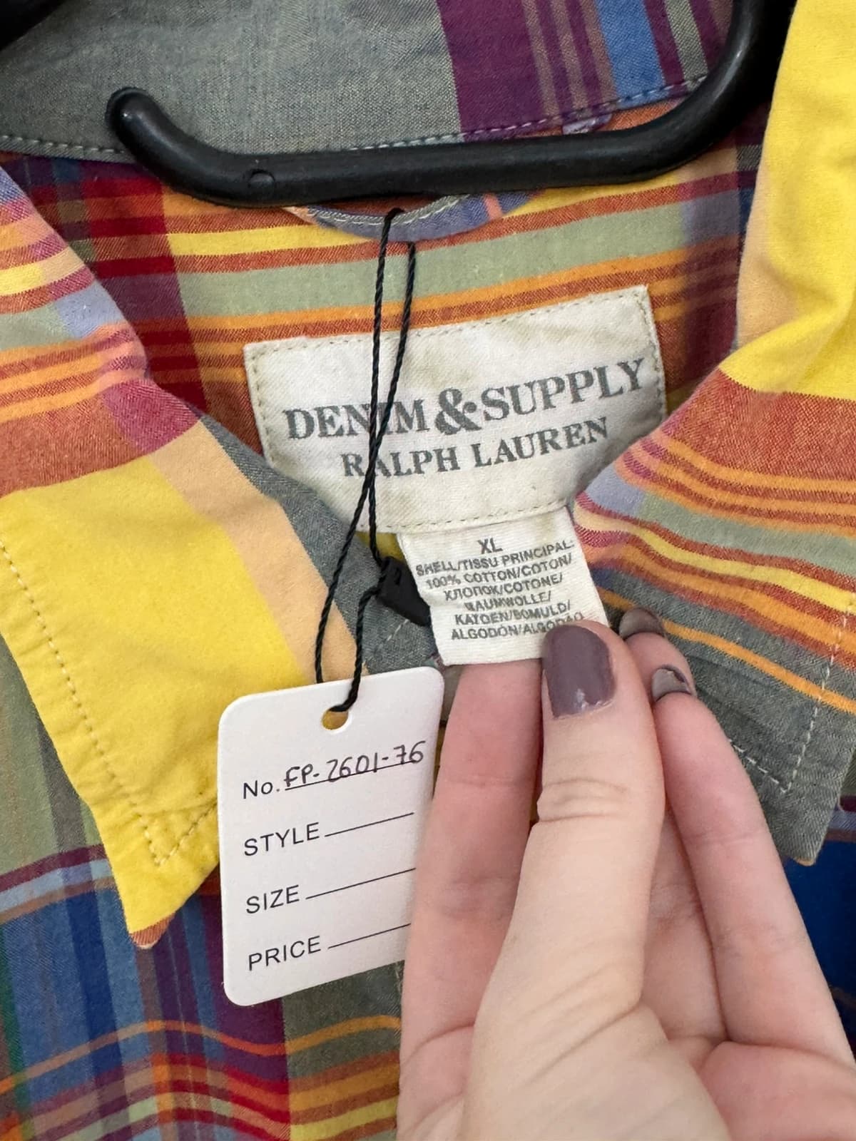 Kemeja lengan pendek Ralph Lauren Denim & Supply kotak-kotak berbilang warna kuning saiz XL - FP260176 - Foto 4/6