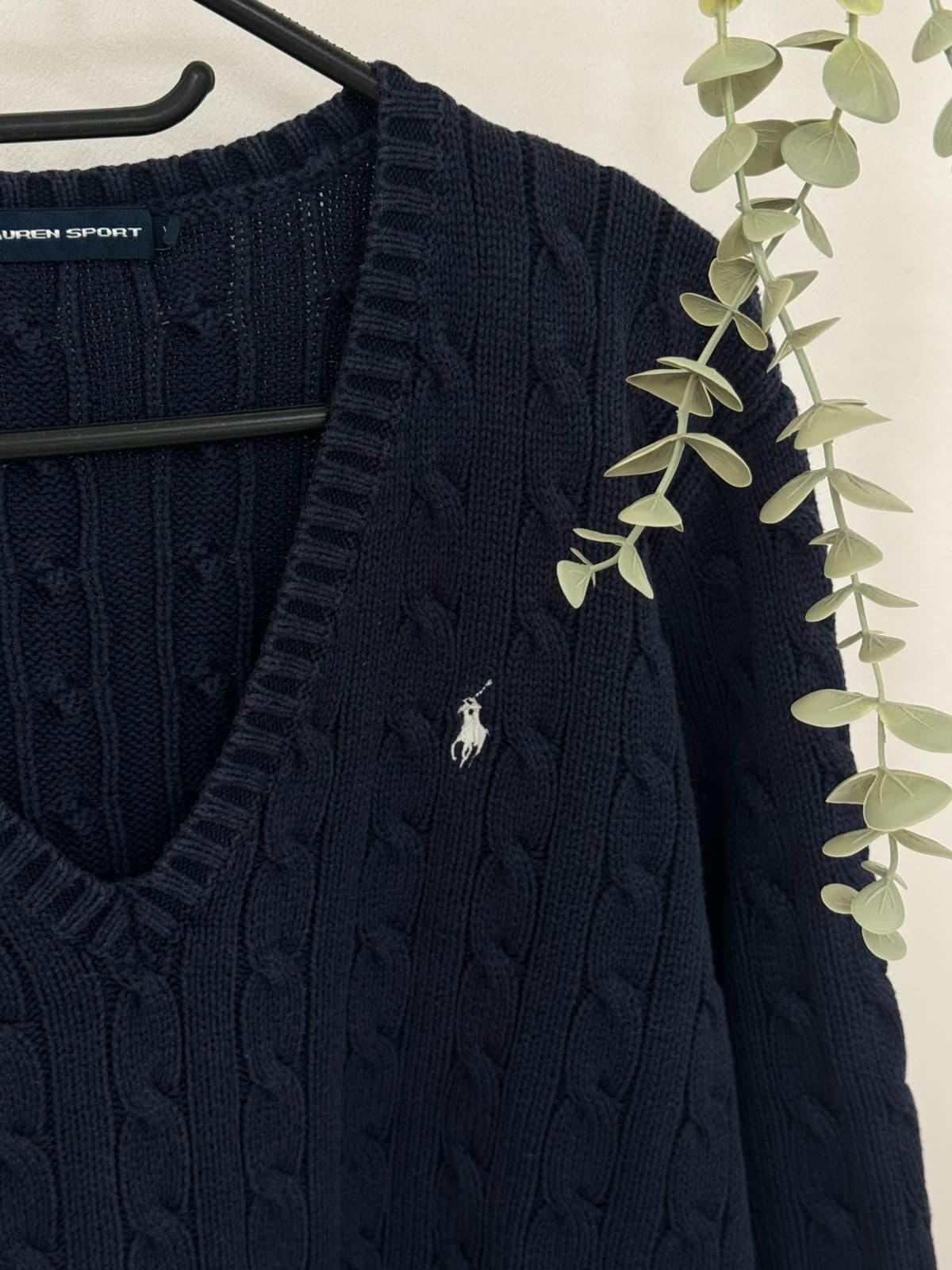Pull col V torsadé Ralph Lauren Sport bleu marine taille XL - Photo 3/9
