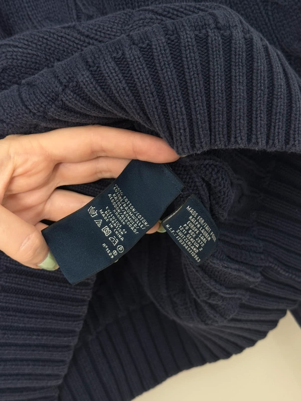 Pull col V torsadé Ralph Lauren Sport bleu marine taille XL - Photo 5/9