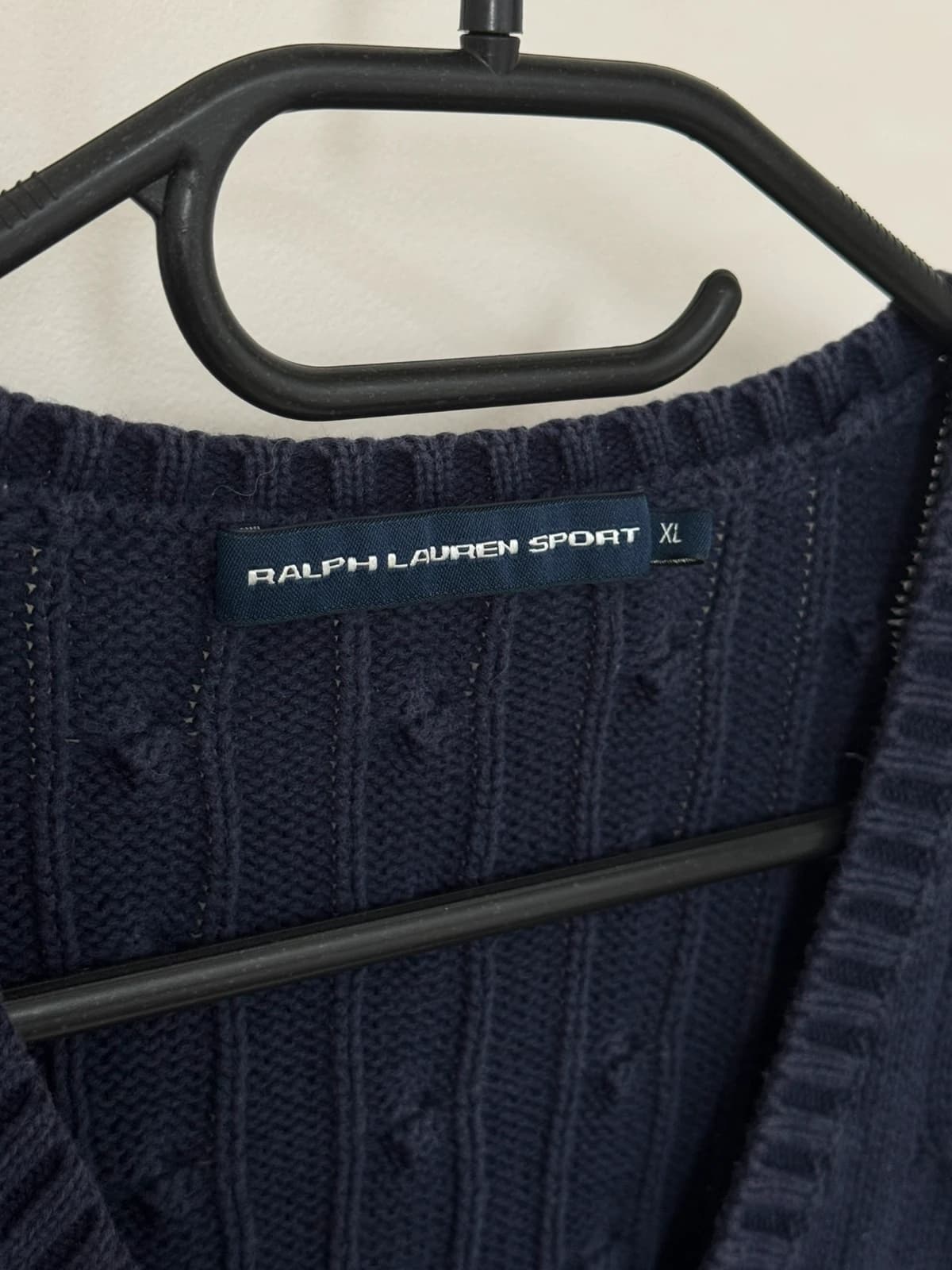 Pull col V torsadé Ralph Lauren Sport bleu marine taille XL - Photo 7/9