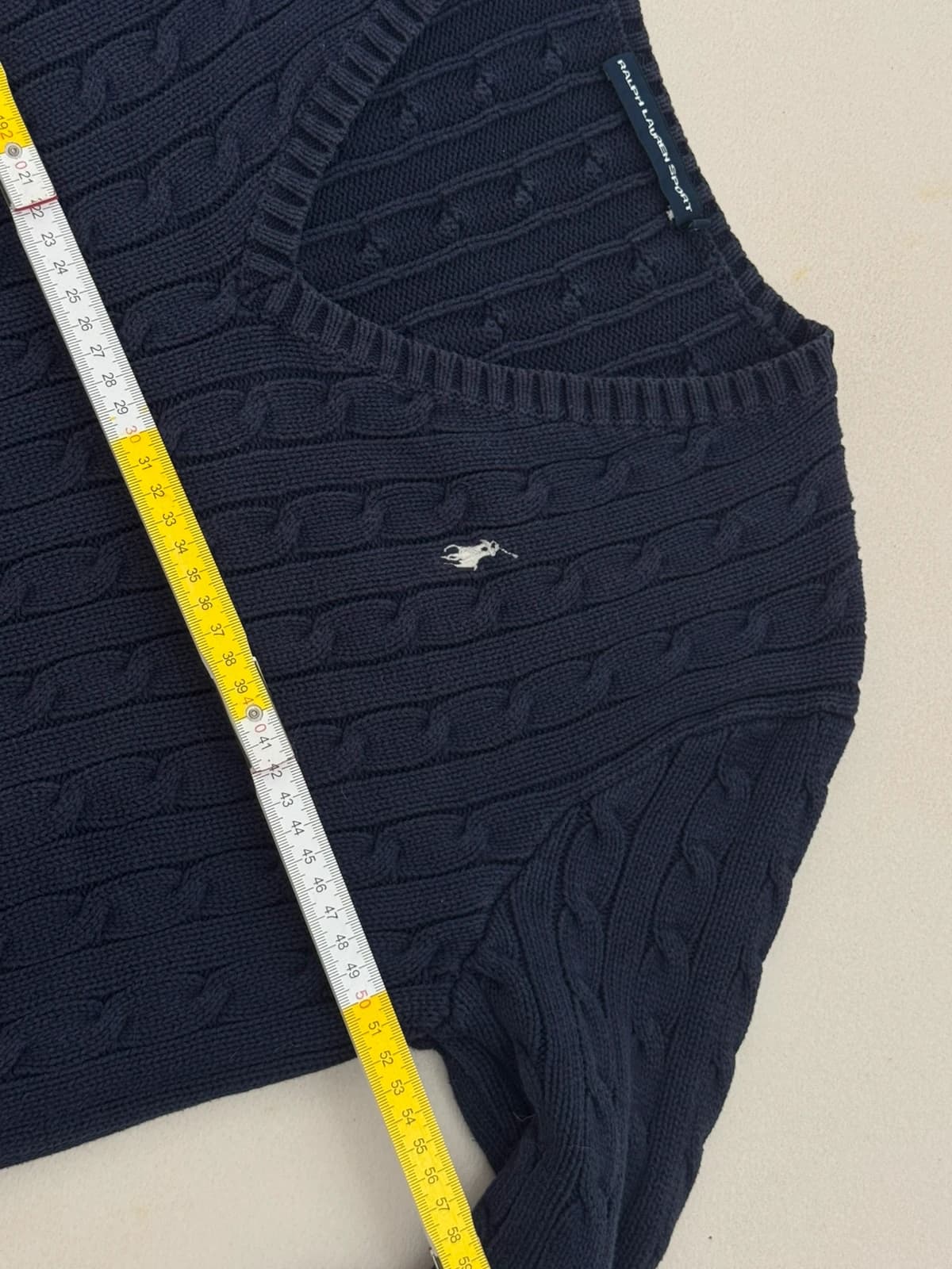 Pull col V torsadé Ralph Lauren Sport bleu marine taille XL - Photo 8/9