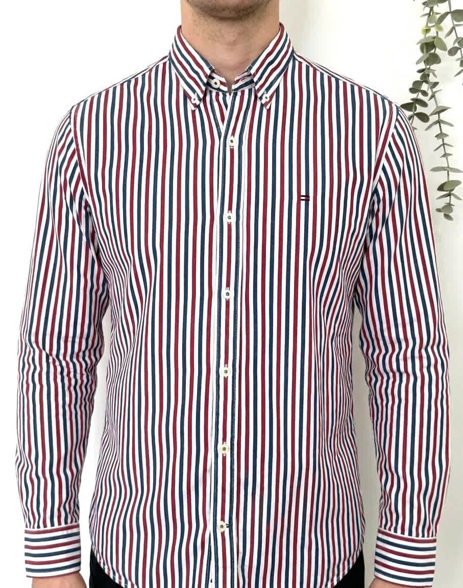 Cămașă din bumbac în dungi Tommy Hilfiger roșu albastru alb mărimea S - FP260147 - Fotografia 1/8