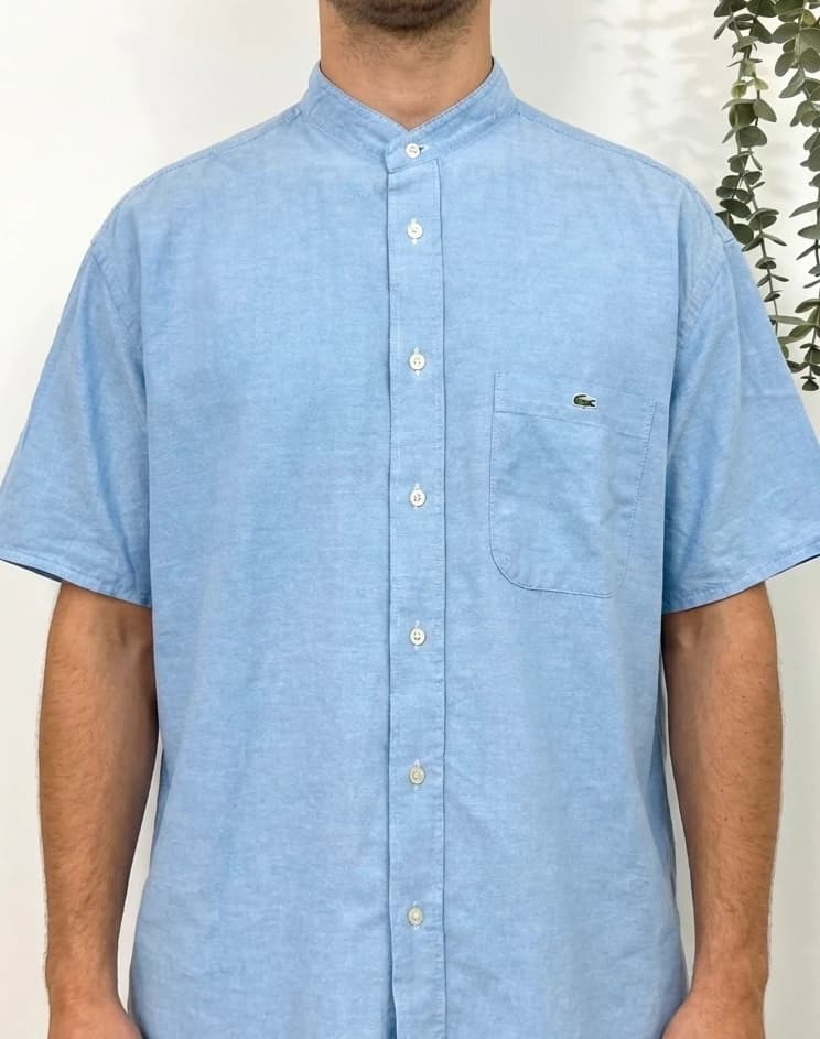 Overhemd met mao-kraag korte mouwen Lacoste katoen hemelsblauw maat 43/XXL - FP260177 - Foto 1/6