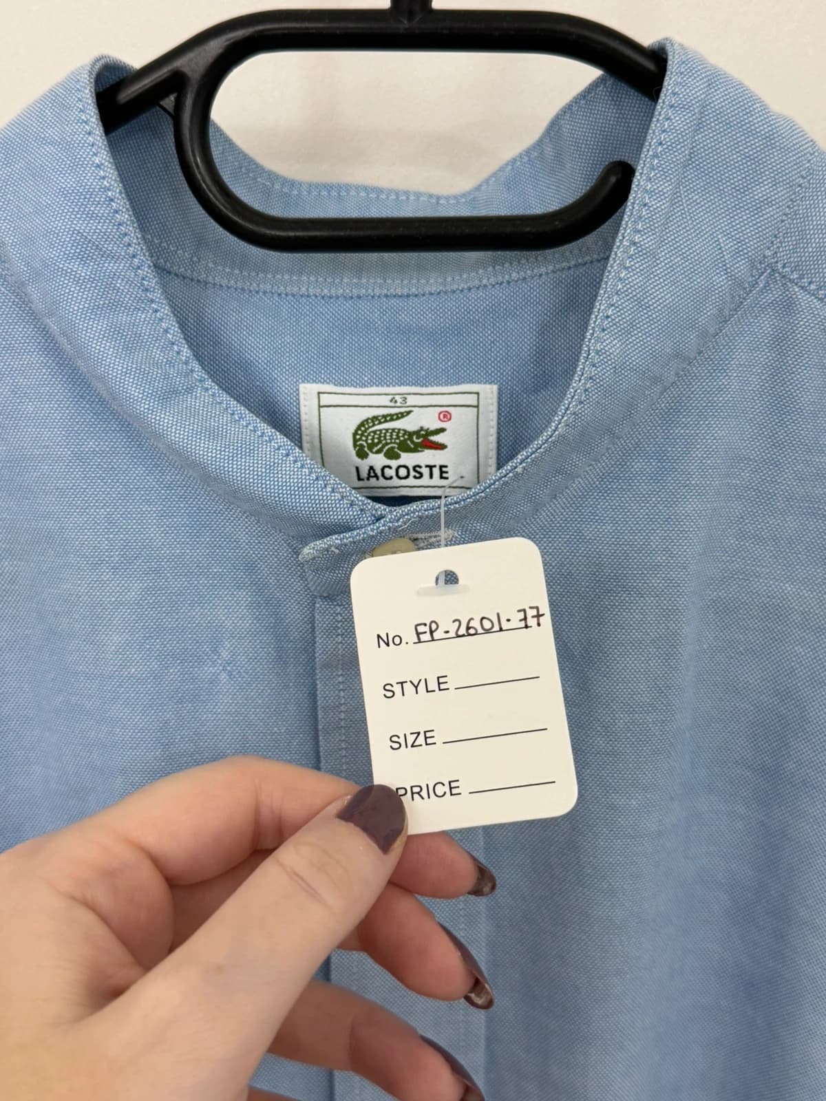 Overhemd met mao-kraag korte mouwen Lacoste katoen hemelsblauw maat 43/XXL - FP260177 - Foto 5/6
