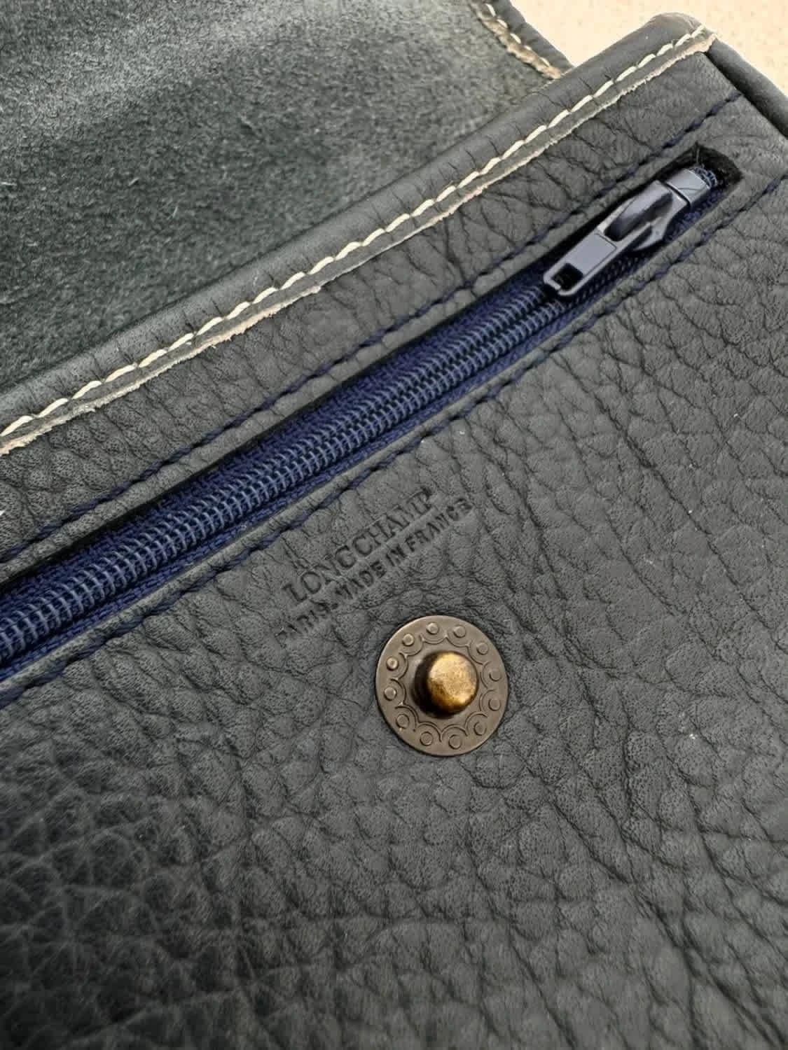 Mini sac bandoulière Longchamp vintage cuir bleu marine - Photo 5/9
