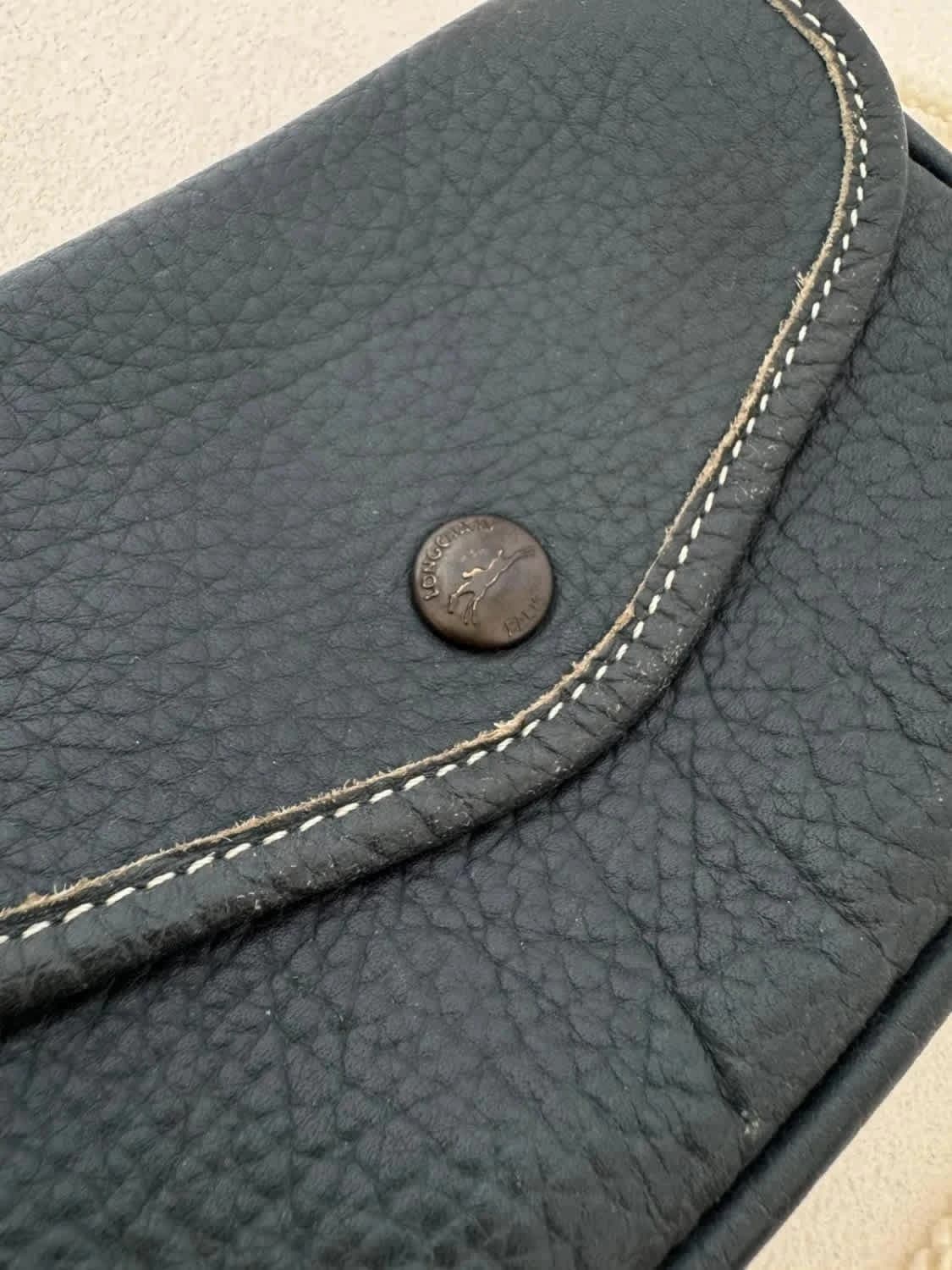 Mini sac bandoulière Longchamp vintage cuir bleu marine - Photo 6/9