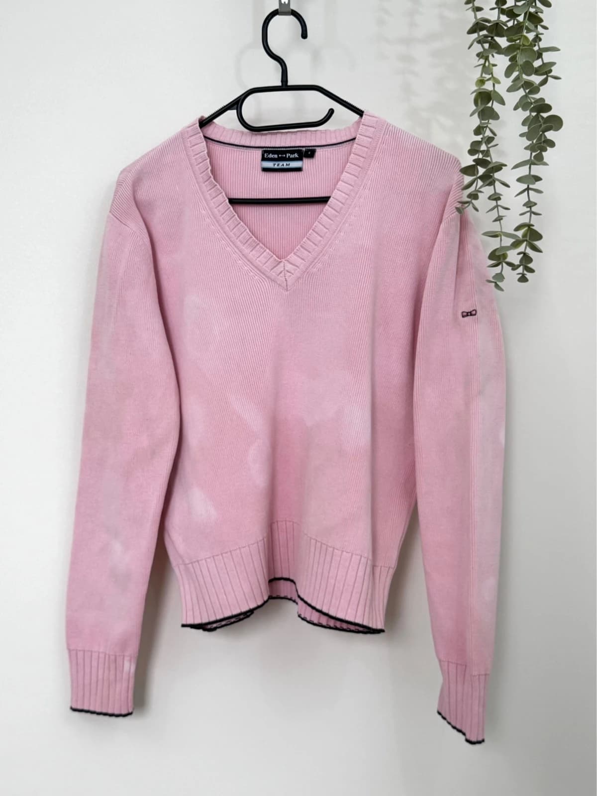Pull coton Eden Park rose col V taille M - Photo 2/7