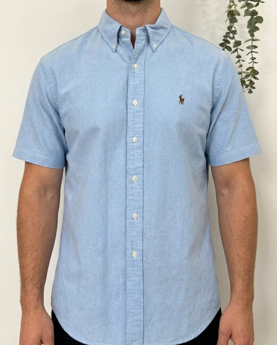 Kurzarmhemd Oxford Polo Ralph Lauren himmelblau, farbiges Logo, Größe L - FP260184 - Foto 1/6
