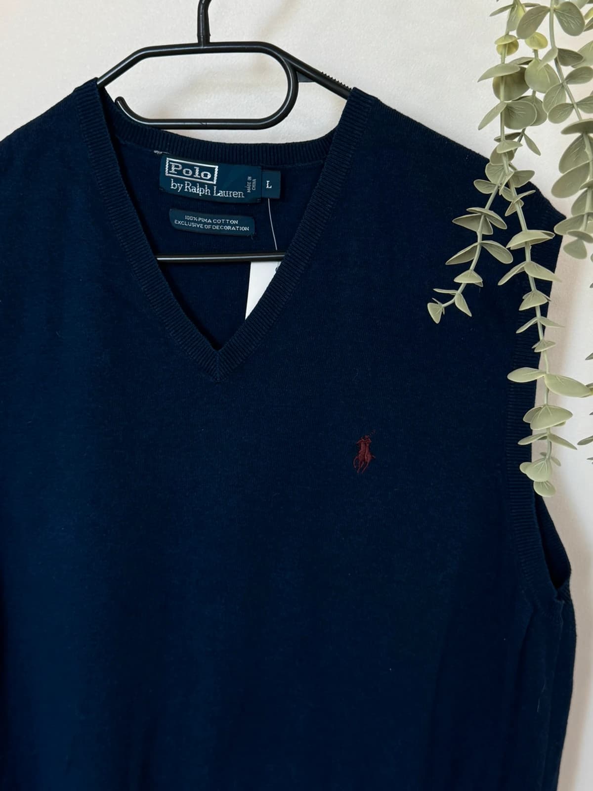 Mouwloze trui Ralph Lauren pima-katoen marineblauw met bordeaux pony-logo, maat L - PP2603400 - Foto 3/7