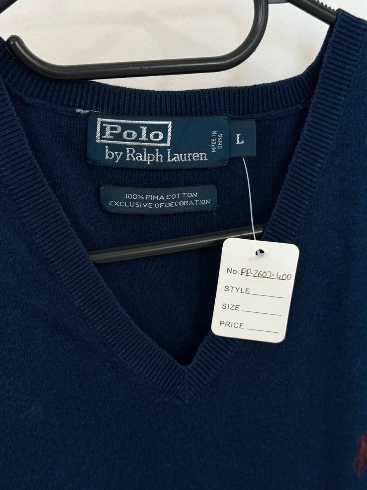Mouwloze trui Ralph Lauren pima-katoen marineblauw met bordeaux pony-logo, maat L - PP2603400 - Foto 4/7