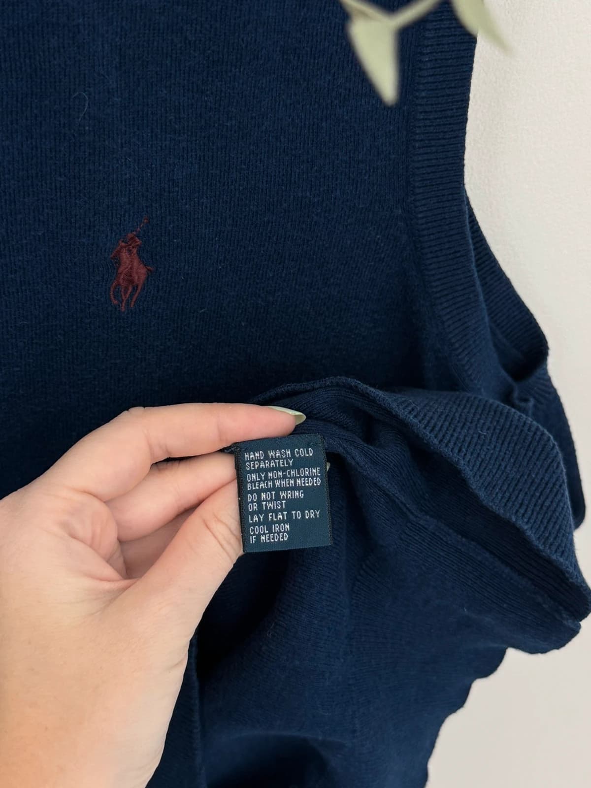Mouwloze trui Ralph Lauren pima-katoen marineblauw met bordeaux pony-logo, maat L - PP2603400 - Foto 6/7