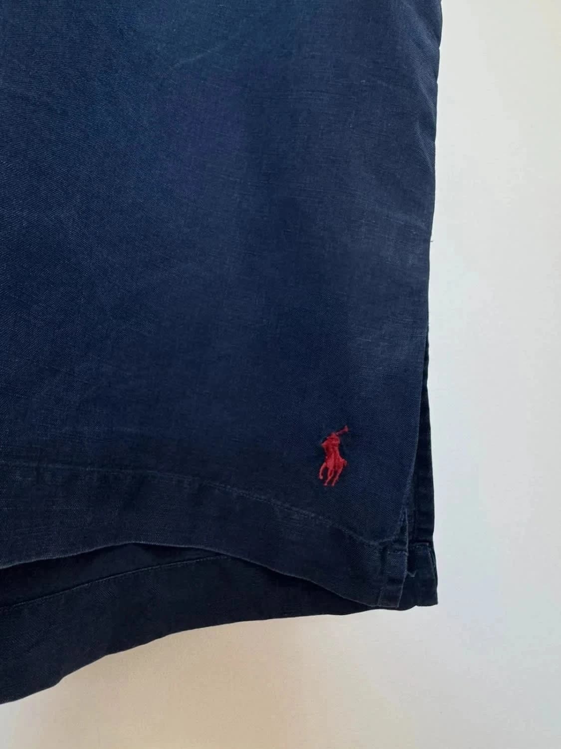 Ralph Lauren 藍色紅色刺繡標誌短袖襯衫 亞麻與絲綢 M 號 - 第 3/7 張照片