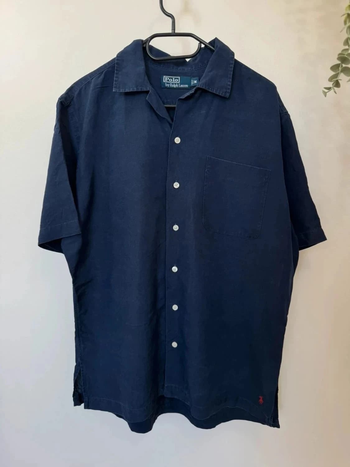 Ralph Lauren 藍色紅色刺繡標誌短袖襯衫 亞麻與絲綢 M 號 - 第 2/7 張照片