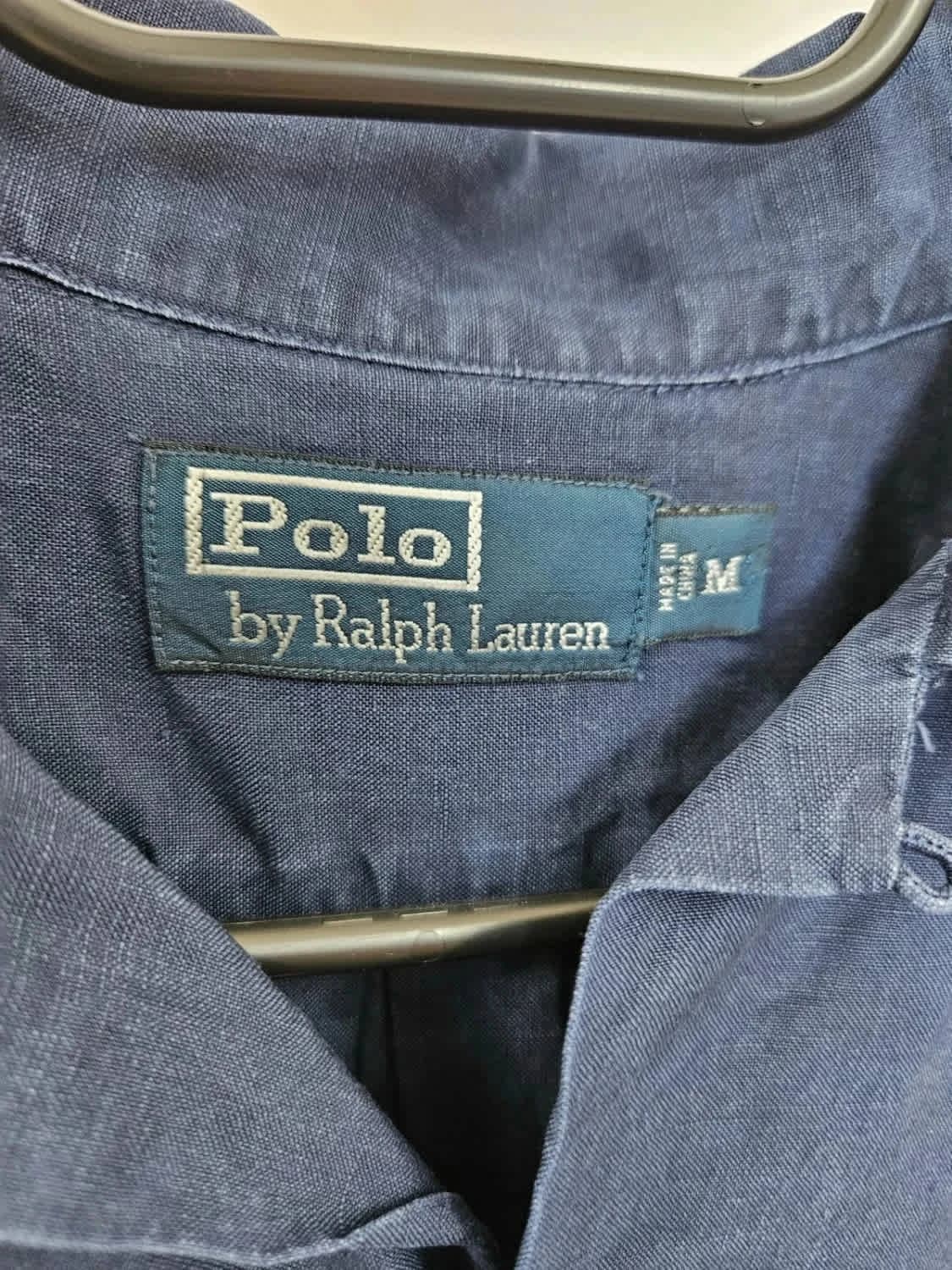 Ralph Lauren 藍色紅色刺繡標誌短袖襯衫 亞麻與絲綢 M 號 - 第 7/7 張照片