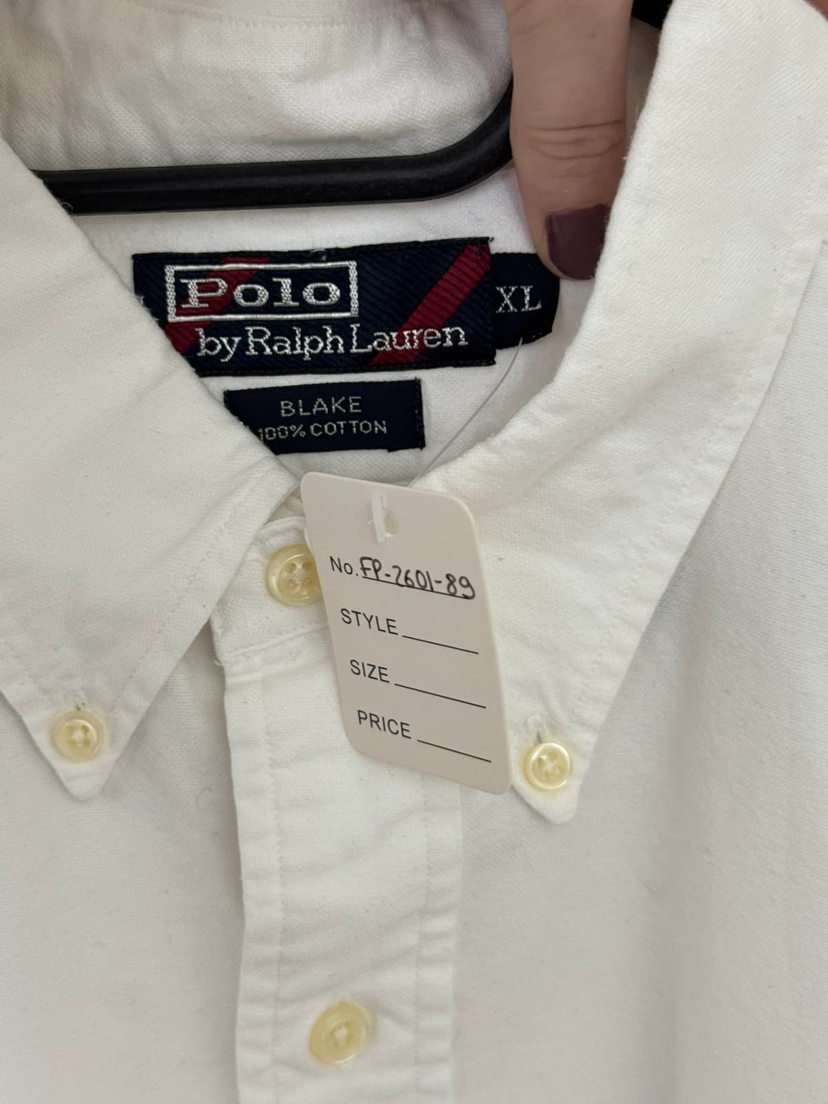 Balti Polo Ralph Lauren oxford trumpomis rankovėmis marškiniai su spalvotu logotipu, dydis XL - FP260189 – nuotrauka 4/8