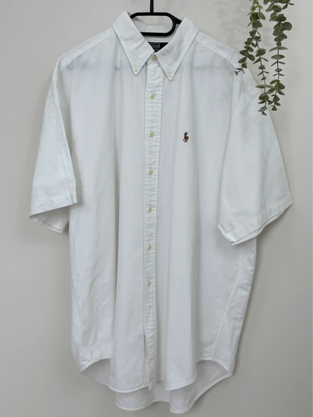 Balti Polo Ralph Lauren oxford trumpomis rankovėmis marškiniai su spalvotu logotipu, dydis XL - FP260189 – nuotrauka 2/8